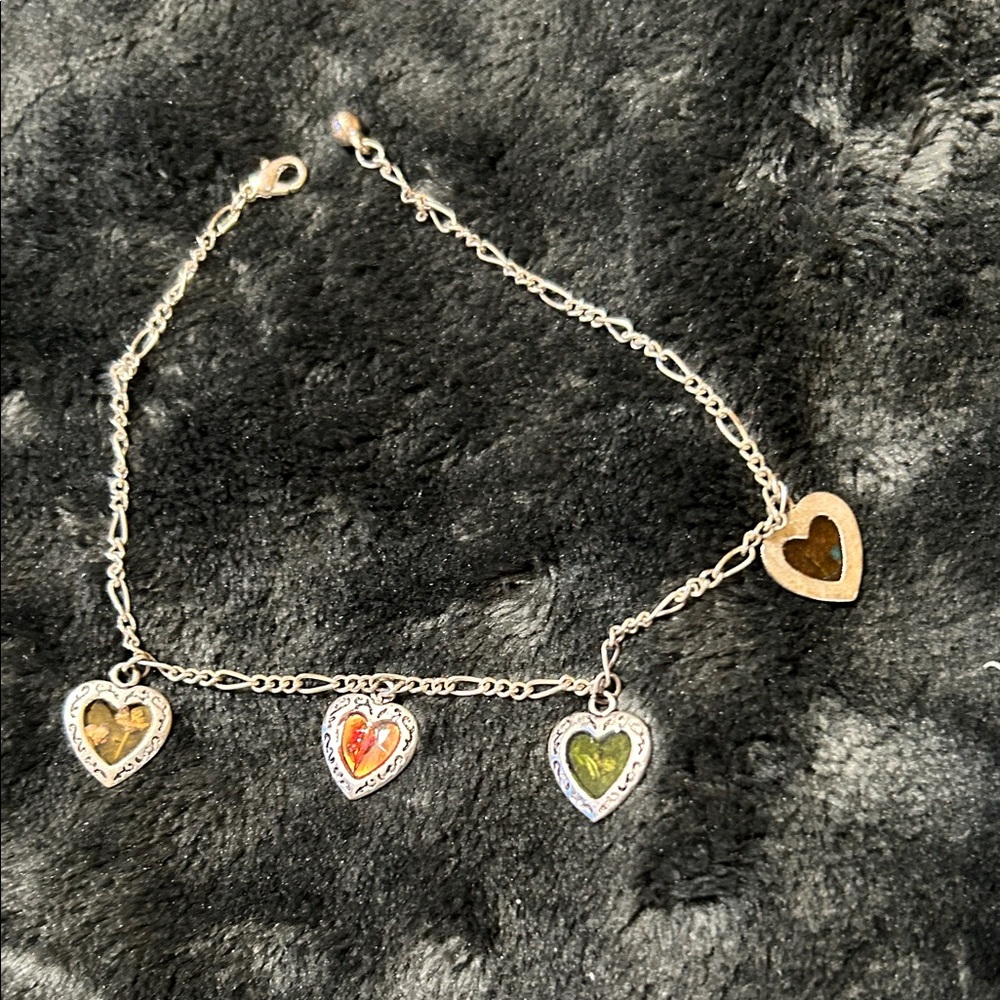 Silver Heart Charm Bracelet with Multicolor Heart Inlays